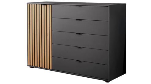 Kombikommode PARTNERRING COLLECTION aus Holz in Schwarz PARTNERRING COLLECTION Schlafzimmerprogramm Manhattan - Kombikommode Graphit & Eiche Bianco - eine Tür, fünf Schubladen, Breite ca. 120 cm