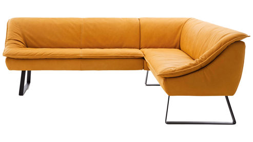 Eckbank Koinor aus Leder in Gelb KOINOR Eckbank Alino sonnengelber Lederbezug India & Metallkufen - ca.  243 x 192 cm