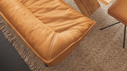 Eckbank Koinor aus Leder in Gelb KOINOR Eckbank Alino sonnengelber Lederbezug India & Metallkufen - ca.  243 x 192 cm