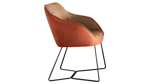 Polsterstuhl Koinor aus Leder in Braun KOINOR Dining System - Armlehnstuhl muskatfarbenes Leder India & cognacfarbener Loden 39