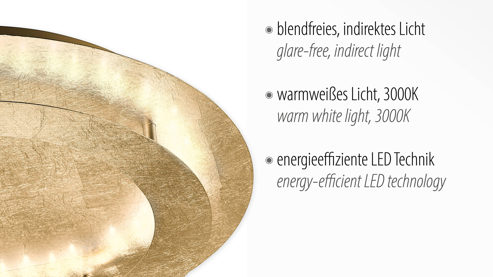 Deckenleuchte Paul neuhaus aus Metall in Metallfarben Paul Neuhaus LED-Deckenleuchte Nevis goldfarbenes, gehämmertes Metall – Durchmesser ca. 50 cm