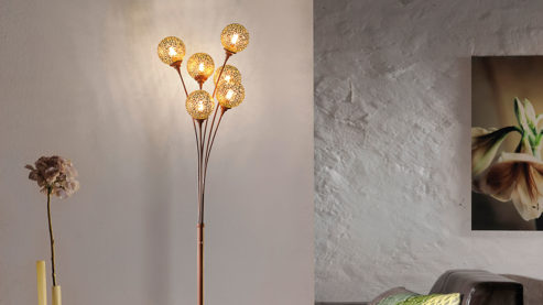 Stehleuchte Paul neuhaus aus Metall in Metallfarben Paul Neuhaus Greta - Stehlampe bzw. Deckenfluter Rost- & goldfarbener Stahl – Höhe ca. 184 cm