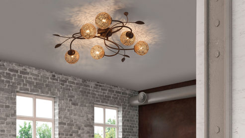 Deckenleuchte Paul neuhaus aus Metall in Metallfarben Paul Neuhaus Greta - Deckenlampe rost- & goldfarbener Stahl – Durchmesser ca. 65 cm