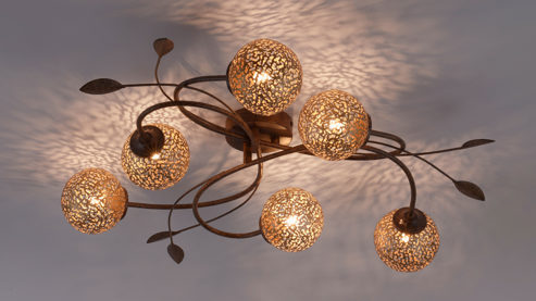 Deckenleuchte Paul neuhaus aus Metall in Metallfarben Paul Neuhaus Greta - Deckenlampe rost- & goldfarbener Stahl – Durchmesser ca. 65 cm