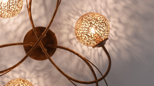 Deckenleuchte Paul neuhaus aus Metall in Metallfarben Paul Neuhaus Greta - Deckenlampe rost- & goldfarbener Stahl – Durchmesser ca. 65 cm