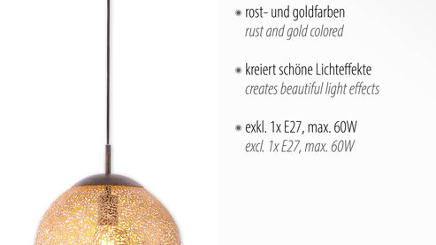 Pendelleuchte Paul neuhaus aus Metall in Metallfarben Paul Neuhaus Greta - Hängelampe rost- & goldfarbener Stahl – Durchmesser ca. 30 cm