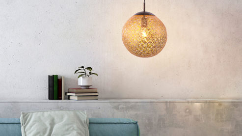 Pendelleuchte Paul neuhaus aus Metall in Metallfarben Paul Neuhaus Greta - Hängelampe rost- & goldfarbener Stahl – Durchmesser ca. 30 cm