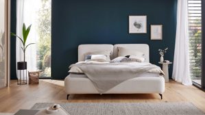 Bettgestell Interliving aus Stoff in Weiß Interliving Polsterbett Serie 1419 elfenbeinfarbener Stoffbezug Liberty – Liegefläche ca. 180 x 200 cm