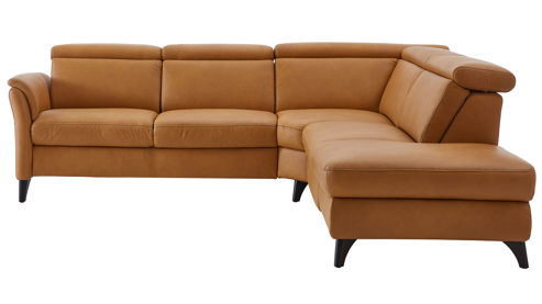 Ecksofa Steinpol polsteria aus Leder in Gelb Polsterprogramm Relaxa 6.0 Plus PSG XC - Ecksofa senffarbener LongLife-Leder Punch - Stellfläche ca. 270 x 239 cm