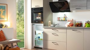 Einbauküche Express küchen aus Holz in Grau EXPRESS KÜCHEN Einbauküche Win mit Einbaugeräten Cremegrau & Eiche Grau - Länge ca. 280 cm