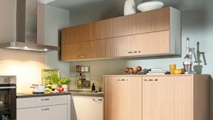 Einbauküche Express küchen aus Holz in Hellgrau EXPRESS KÜCHEN Einbauküche Win mit Einbaugeräten Hellgrau & Stripe Hellbraun - Stellfläche ca. 225 x 250 cm