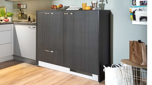 Einbauküche Express küchen aus Holz in Holzfarben Dunkel EXPRESS KÜCHEN Einbauküche Win mit Einbaugeräten Hellgrau & Stripe Dunkelbraun - Stellfläche ca. 225 x 250 cm