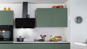 Einbauküche Express küchen aus Holz in Dunkelgrün EXPRESS KÜCHEN Einbauküche Clean mit Einbaugeräten Dunkelgrün & Hellgrau - Länge ca. 315 cm