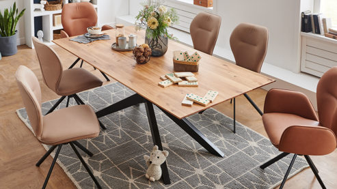 Esstisch Niehoff sitzmoebel aus Holz in Holzfarben NIEHOFF SITZMÖBEL Cloudy - Esstisch mit Massivholzplatte Charakter-Eiche & matt schwarzes Eisengestell - ca. 180 x 100 cm