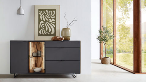 Sideboard Wöstmann markenmöbel aus Holz in Dunkelgrau WÖSTMANN Wohnprogramm WM 2470 - Sideboard graphitgrauer Lack - zwei Türen und zwei Schubladen, Breite ca. 182 cm