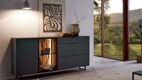 Sideboard Wöstmann markenmöbel aus Holz in Dunkelgrau WÖSTMANN Wohnprogramm WM 2470 - Sideboard graphitgrauer Lack - zwei Türen und zwei Schubladen, Breite ca. 182 cm