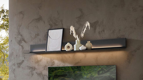 Wandregal Wöstmann markenmöbel aus Holz in Dunkelgrau WÖSTMANN Wohnprogramm WM 2470 - Wandregal graphitgrauer Lack - Länge ca. 180 cm