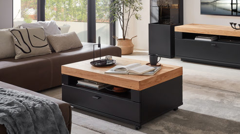 Couchtisch Mca furniture aus Holz in Schwarz Wohnmöbelserie Messina - Couchtisch Schwarzgrau & Risseiche - ca. 105 x 60 cm