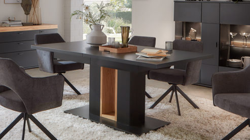 Auszugtisch Mca furniture aus Holz in Schwarz Wohnmöbelserie Messina - Auszugtisch Schwarzgrau & Risseiche - ca. 180 - 280 x 100 cm