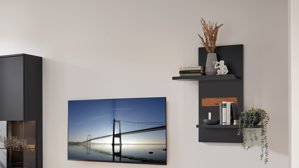 Wandregal Mca furniture aus Holz in Schwarz Wohnmöbelserie Messina - Wandregal Schwarzgrau & Risseiche - Länge ca. 85 cm