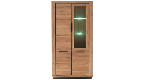 Vitrine Mca direkt aus Holz in Holzfarben Wohnprogramm Greno - Kombivitrine Wildeiche - drei Türen, Höhe ca. 200 cm
