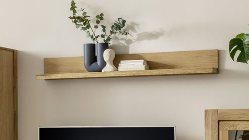 Wohnwand Mca direkt aus Holz in Holzfarben Wohnprogramm Silias - Wohnwand Wildeiche - vierteilig , Breite ca. 344 cm