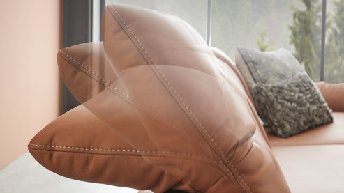 Ecksofa Himolla aus Leder in Braun himolla Polsterprogramm 1385-Promotion - Ecksofa nussfarbenes LongLife-Leder LG18 & anthrazitfarbene Metallfüße - Stellfläche ca. 304 x 175 cm