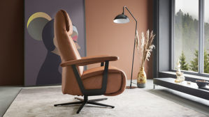 Relaxsessel Himolla aus Leder in Braun himolla Relaxsessel Serie 7387 - Easyswing 36V nussfarbenes LongLife-Leder 18 & anthrazitfarbener Sternfuß