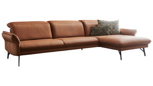 Ecksofa Himolla aus Leder in Braun himolla Polsterprogramm 1385-Promotion - Ecksofa nussfarbenes LongLife-Leder LG18 & anthrazitfarbene Metallfüße - Stellfläche ca. 304 x 175 cm