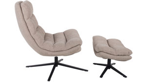 Relaxsessel Duo collection aus Stoff in Beige Relaxsessel mit Hocker sandfarbener Bezug & mattschwarzer Sternfuß