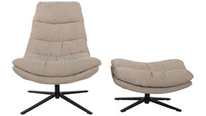 Relaxsessel Duo collection aus Stoff in Beige Relaxsessel mit Hocker sandfarbener Bezug & mattschwarzer Sternfuß