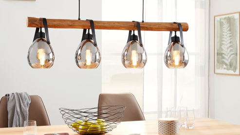 Pendelleuchte Interliving aus Glas in Grau Interliving Leuchten Serie 9332 - Hängeleuchte Rauchglas & Mattschwarz – Länge ca. 100 cm