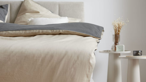 Bettwäsche-Set Interliving aus Stoff in Beige Interliving Bettwäsche Serie 9128 Baumwollsatin in Sand & Anthrazit - ca. 135 x 200 cm