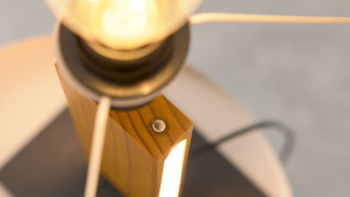 Tischleuchte Interliving aus Holz in Holzfarben Interliving Leuchten Serie 9349 - Tischlampe Holz & schwarzer Stoff – Höhe ca. 50 cm