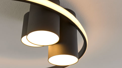 Deckenleuchte Interliving aus Holz in Schwarz Interliving Leuchten Serie 9348 - Deckenlampe schwarzes Metall - Durchmesser ca. 60 cm