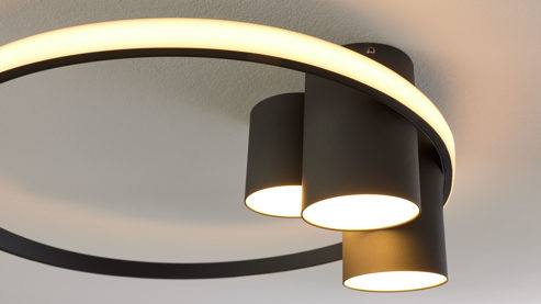 Deckenleuchte Interliving aus Holz in Schwarz Interliving Leuchten Serie 9348 - Deckenlampe schwarzes Metall - Durchmesser ca. 60 cm