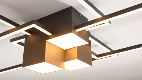 Deckenleuchte Interliving aus Holz in Schwarz Interliving Leuchten Serie 9348 - Deckenlampe schwarzes Metall - Länge ca. 110 cm