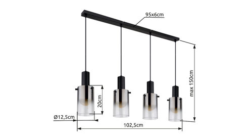 Pendelleuchte Globo lighting aus Glas in Schwarz GLOBO Hängelampe Florentina rauchfarbenes Glas - Länge ca. 103 cm
