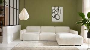 Ecksofa Roomio® aus Stoff in Weiß Roomio® No. 4100 - Ecksofa weißer Feincord - Stellfläche ca.  285 x 189 cm