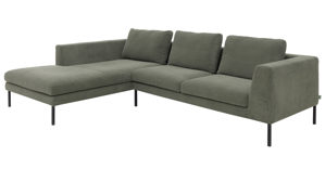 Ecksofa Roomio® aus Stoff in Grün Roomio® No. 4101- Ecksofa olivgrüner Feincord & schwarze Metallfüße 384 - Stellfläche ca. 201 x 301 cm