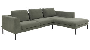 Ecksofa Roomio® aus Stoff in Grün Roomio® No. 4101- Ecksofa olivgrüner Feincord & schwarze Metallfüße 384 - Stellfläche ca. 301 x 201 cm