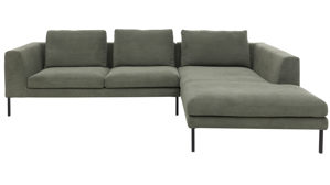 Ecksofa Roomio® aus Stoff in Grün Roomio® No. 4101- Ecksofa olivgrüner Feincord & schwarze Metallfüße 384 - Stellfläche ca. 301 x 201 cm