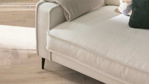 Ecksofa Roomio® aus Stoff in Weiß Roomio® No. 4102 - Ecksofa weißer Stoffbezug Loop & Metallfüße 908 MF - Stellfläche ca. 272 x 190 cm