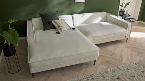 Ecksofa Roomio® aus Stoff in Weiß Roomio® No. 4102 - Ecksofa weißer Stoffbezug Loop & Metallfüße 908 MF - Stellfläche ca. 190 x 272 cm