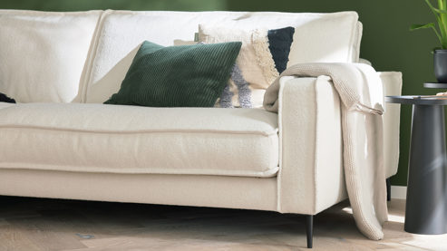 Ecksofa Roomio® aus Stoff in Weiß Roomio® No. 4102 - Ecksofa weißer Stoffbezug Loop & Metallfüße 908 MF - Stellfläche ca. 190 x 272 cm