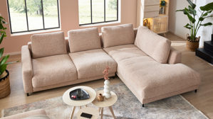 Ecksofa Roomio® aus Stoff in Rosa Roomio® No. 4103 - Ecksofa rostfarben melierter Bezug Donna & Metallfüße 1116 MFSM - Stellfläche ca.  302 x 223 cm