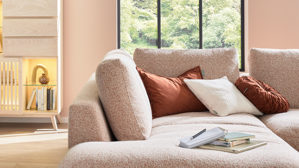 Ecksofa Roomio® aus Stoff in Rosa Roomio® No. 4103 - Ecksofa rostfarben melierter Bezug Donna & Metallfüße 1116 MFSM - Stellfläche ca.  223 x 302 cm