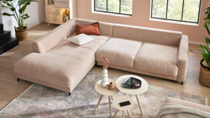 Ecksofa Roomio® aus Stoff in Rosa Roomio® No. 4103 - Ecksofa rostfarben melierter Bezug Donna & Metallfüße 1116 MFSM - Stellfläche ca.  223 x 302 cm