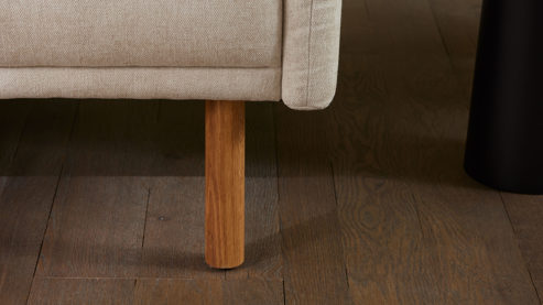 Dreisitzer Roomio® aus Stoff in Weiß Roomio® No. 4104 - Dreisitzer naturfarbener Strukturbezug Yelda & Holzfüße 1103 HFEG - Länge ca. 192 cm