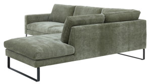 Ecksofa Roomio® aus Stoff in Grün Roomio® No. 4105 - Ecksofa schildkrötenfarbener Bezug Monty & schwarze Kufenfüße 256 MK - Stellfläche ca. 278 x 221 cm